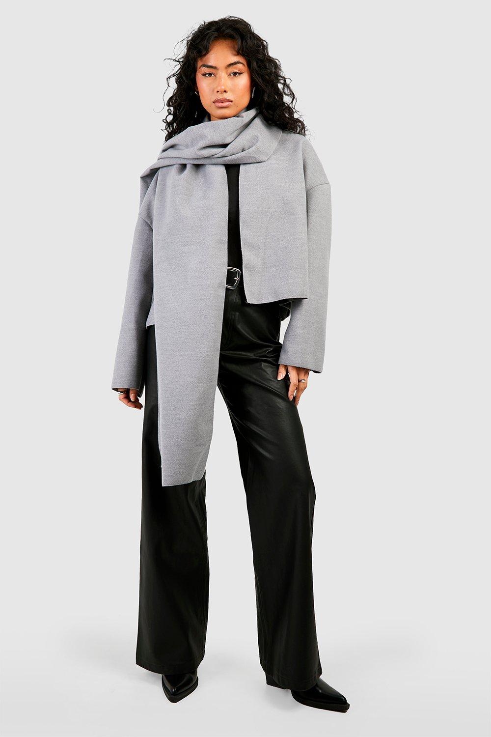 2 In 1 Scarf Detail Wool Look Short Coat | boohoo